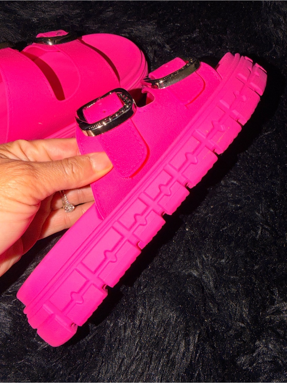 Hot Pink Double Buckle Slide Sandals - Picture 3 of 4
